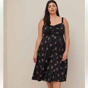 Torrid Size 10 Cherries Black Poplin Fit & Flare Dress NWT 🍒